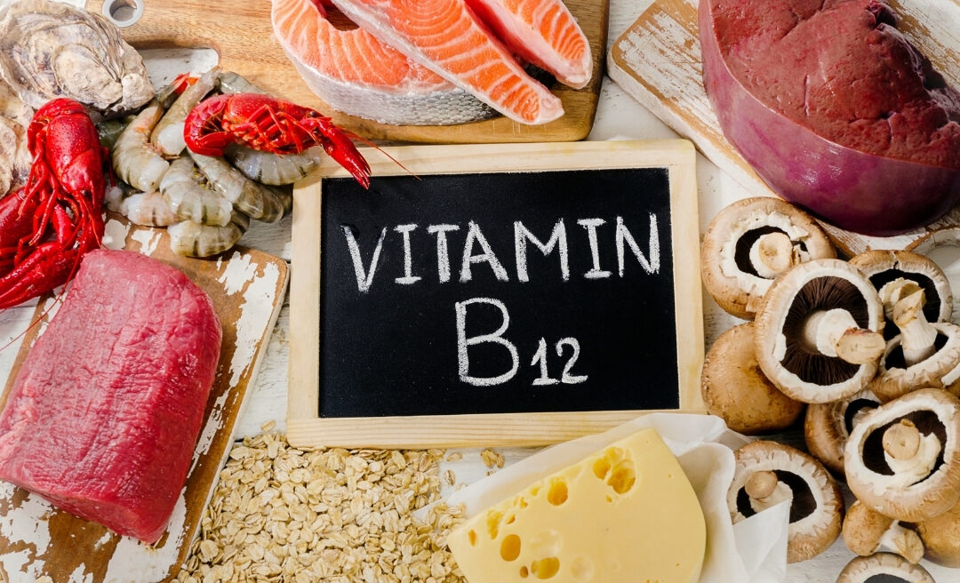 An image consisting of all kinds of food which contains Vitamin B12 - a vital nutrient for all.